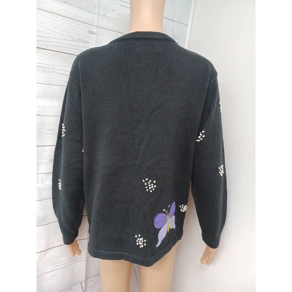 The Quacker Factory Womens Black Embroidered Butterflies Sweater Sz S - Picture 4 of 10